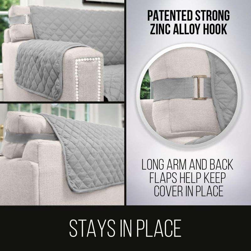 Sofa Shield Chaise Slip Cover with Patented Strap, Cushion Protector, US Designed Reversible Stain and Dog Tear Resistant Slipcover, 102x34 inch Seat, Washable Covers for Dogs Pets, Light Gray - Image 3